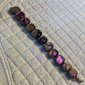Iridescent Dichroic Purple and Bronze Glass Link Bracelet